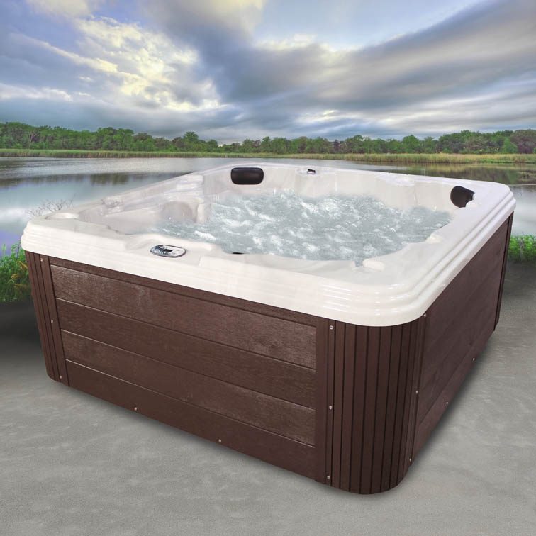 Embark E45 in an Espresso cabinet on a lakeside patio
